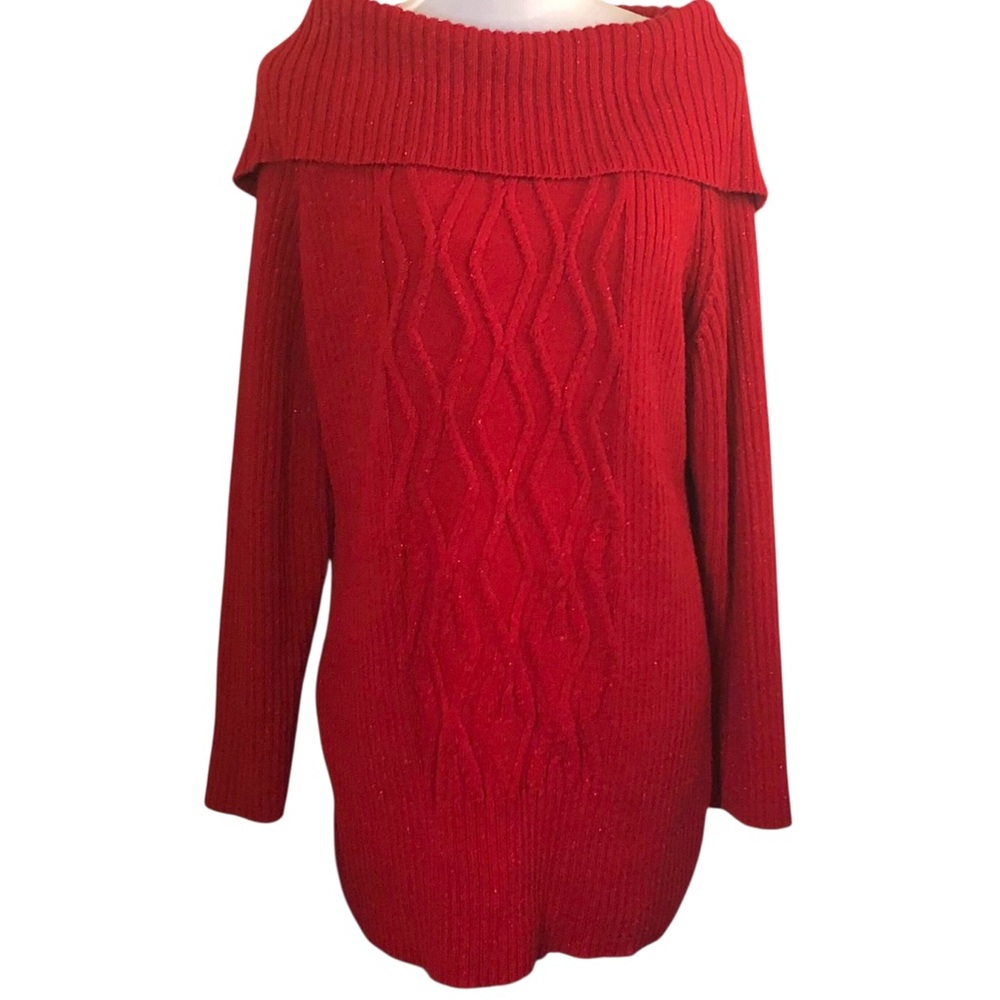 Women’s Christmas Sparkly Red Cable Knit Sweater Ribbed Plus Size 1X